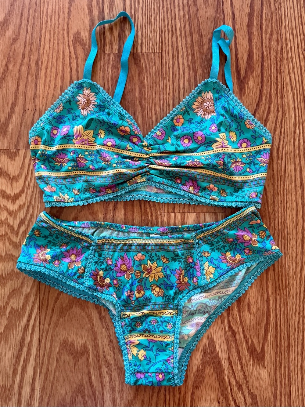 Like new Spell Turquoise Floral Lace Bralette & Bloomers Set, Small